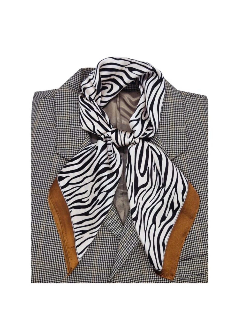 ✨New Elegant Bandana Square Scarf Silky Satin Soft Animal Print Zebra Brown Wrap